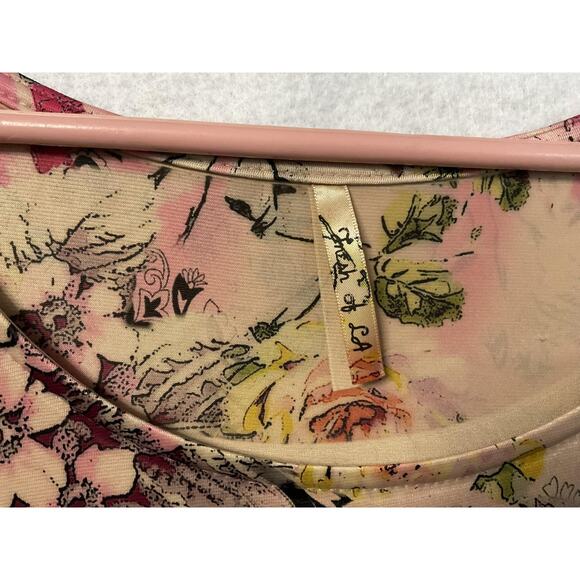 Floral Dress Womens Petite Small Pink Peach Ombre 3/4 Sleeve Stretch Made USA - Picture 2 of 7